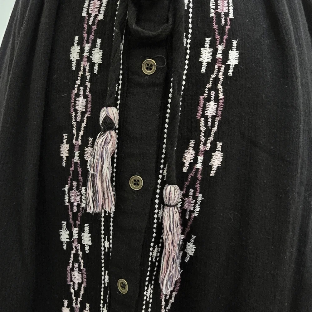 KNOX ROSE size Small Sleeveless Embroidered Tie Waist‎ Button Boho Dress Black